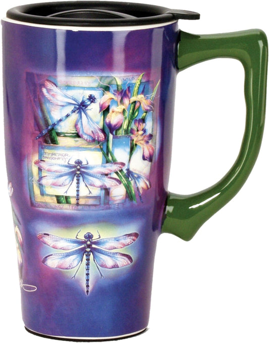 Spoontiques - Ceramic Travel Cup - Dragonfly cup - Hot Or Cold Drinks - Gift for Coffee Lovers